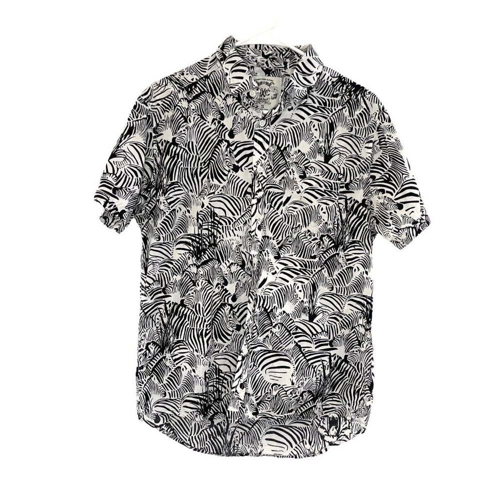 Sunday Work Clothes Mens short sleeve Button up Shirt Zebra pattern size S 100%